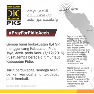 PKS Ajak Seluruh Elemen Masyarakat Bantu Korban Gempa Aceh